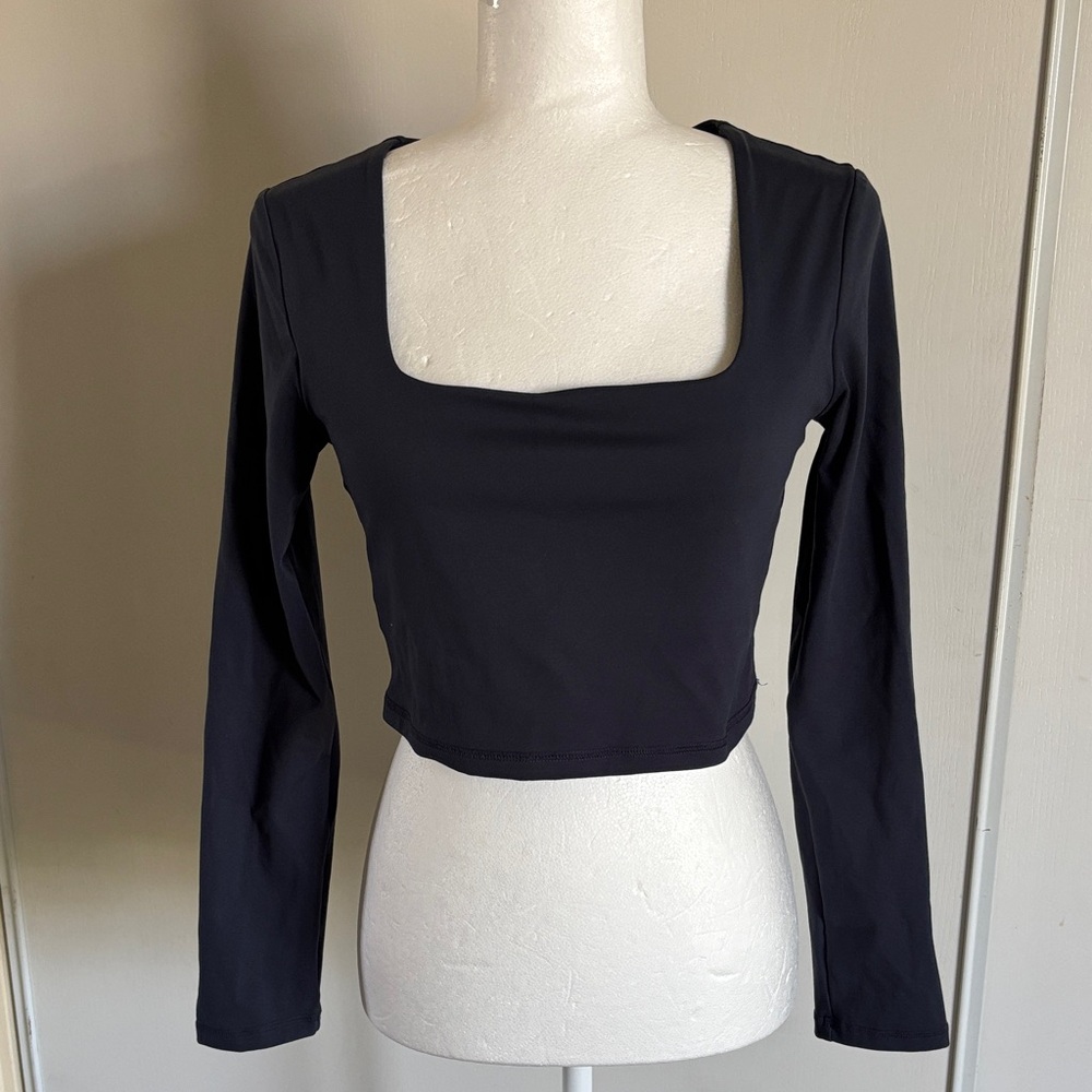 Til You Collapse Black Long Sleeve Square Neck Crop Top